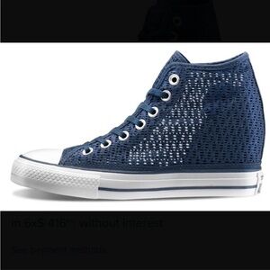 CONVERSE Lux Mid Wedge Boho Style Sneakers Navy Blue Knit size 6